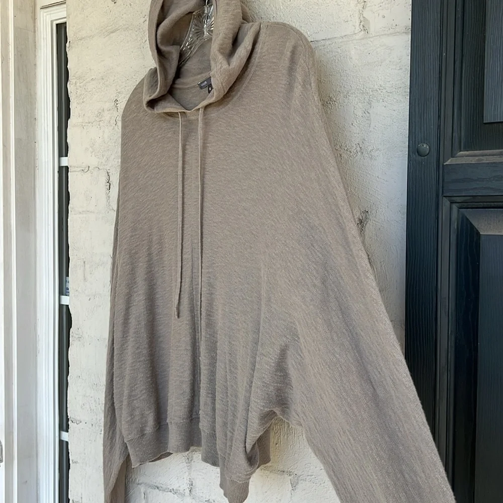 Vince Taupe Slub Knit Cotton Slouchy Hooded Sweater Size Small - Picture 4 of 8